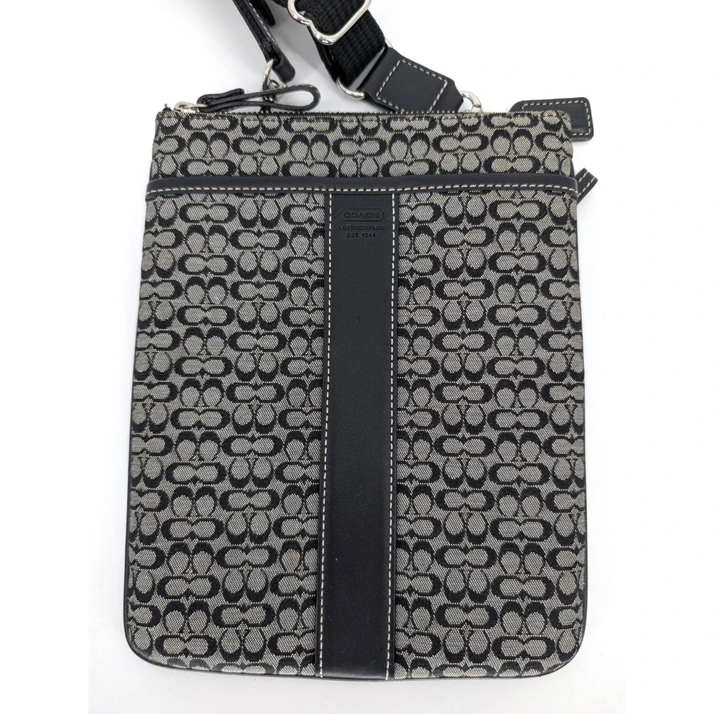 Coach Gray Black Signature‎ Mini C Canvas Leather Trim Crossbody Bag Y2K Classic - Picture 4 of 13